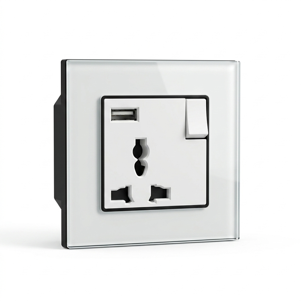 Premium Universal Socket with USB - white glass