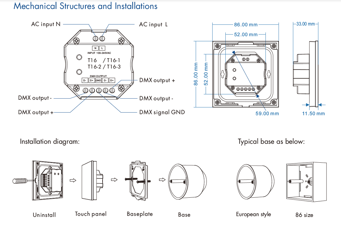 RF WIRELESS TOUCH TRIPLE ZONE SWITCH