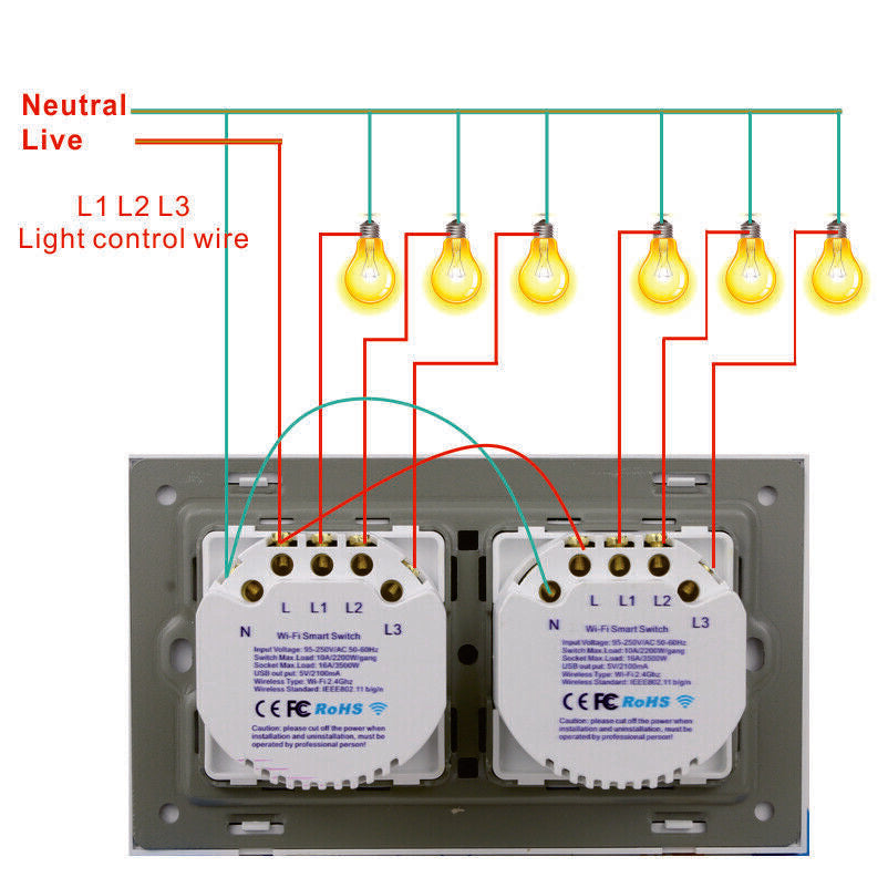 SMART GLASS WIFI TOUCH SWITCH - 6 GANG