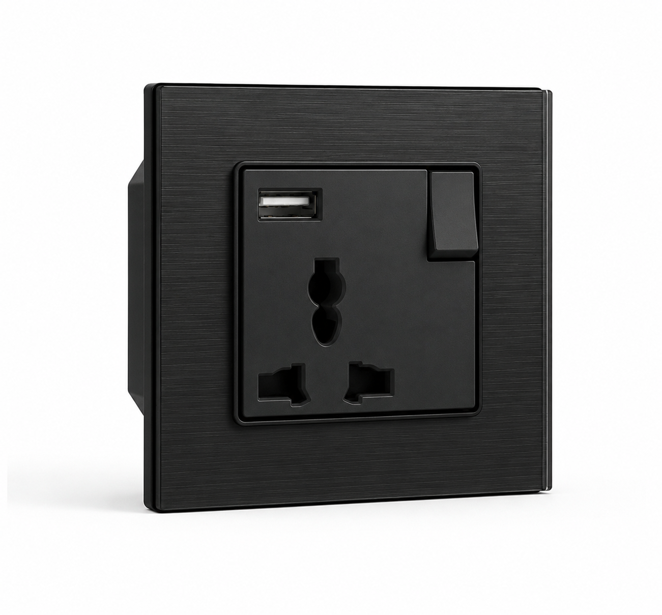 Premium Single Universal Socket with USB - Black Aluminium
