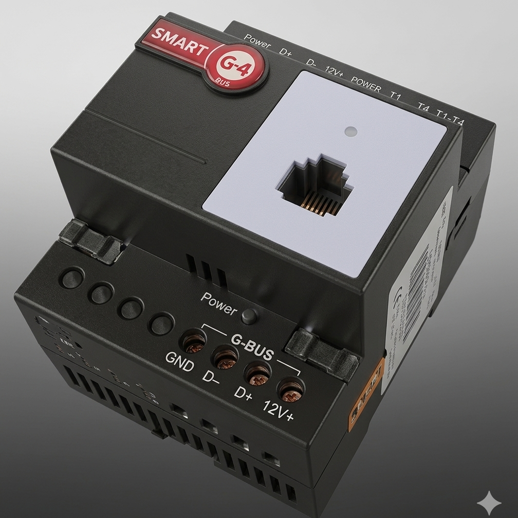 Black electronic module with G4 branding on a gray background