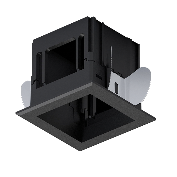 Black recessed ceiling light fixture on a white background