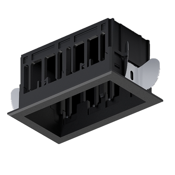 Black recessed ceiling light on a white background
