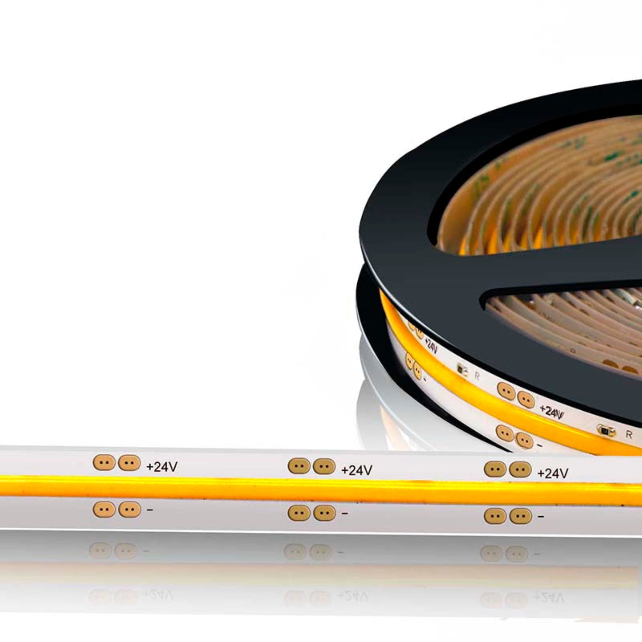 Close-up of LED strip lights with a white background