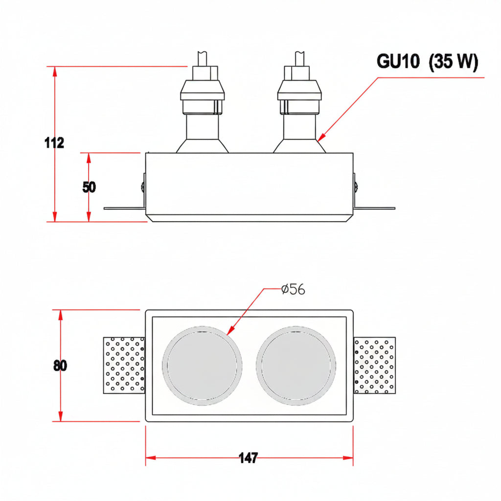 DOUBLE FRAMELESS GYPSUM LIGHT - GU10 | ISH Kuwait