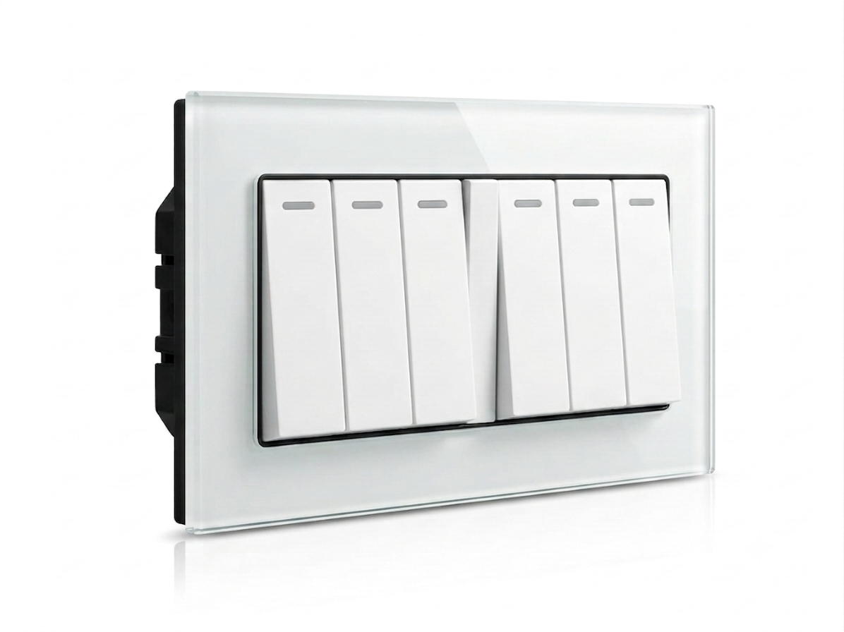 Premium 5 Gang switch - White glass