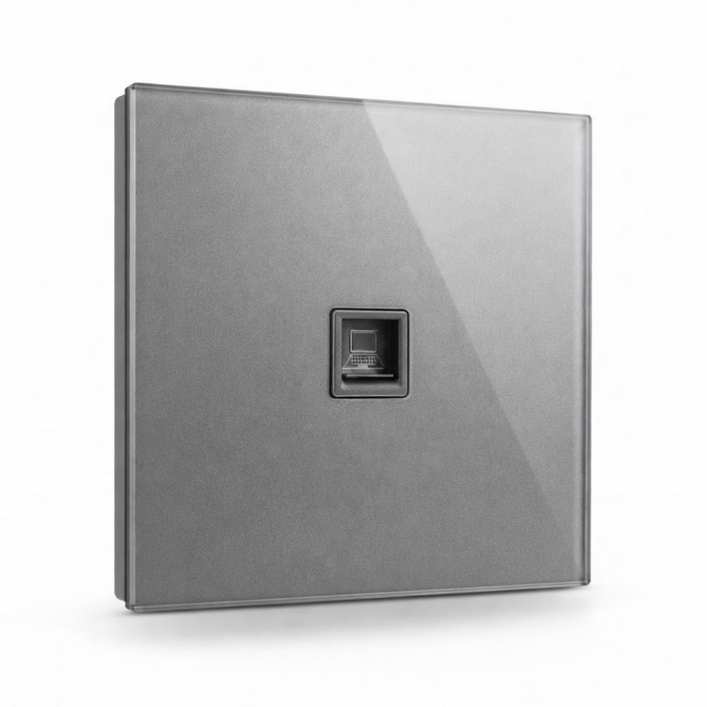 Modern Round CAT6 Data Outlet - Grey Glass | ISH Kuwait