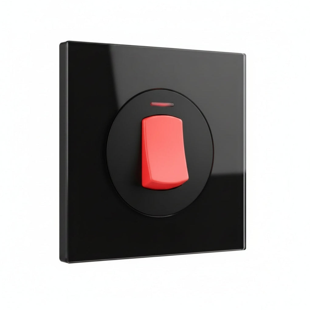 Modern Round Double Pole Switch - Black Glass | ISH Kuwait