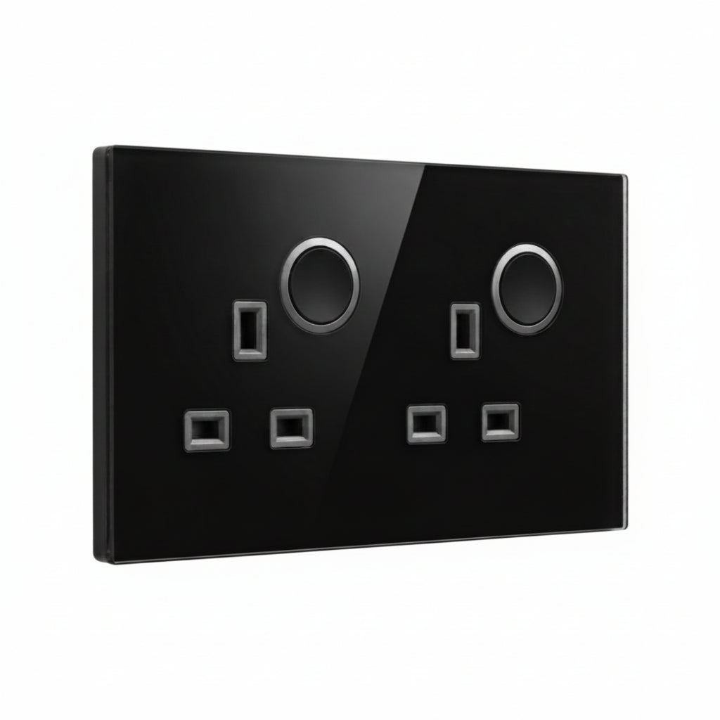 Modern Round Double Socket - Black Glass | ISH Kuwait