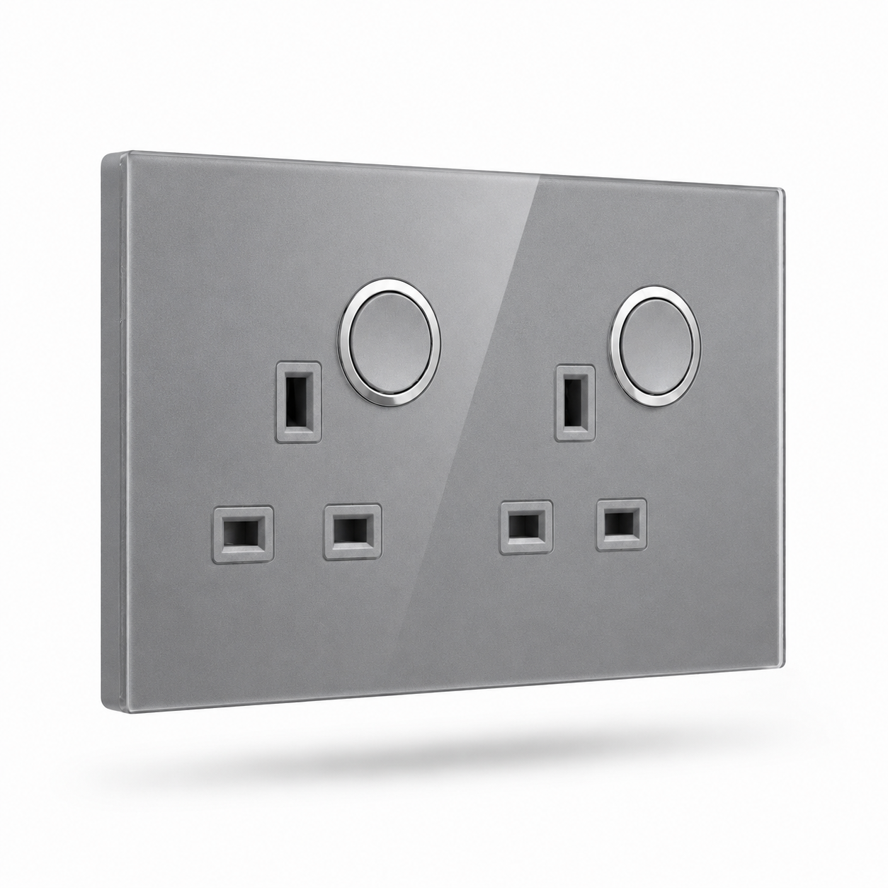 Modern Round Double Socket - Grey Glass | ISH Kuwait