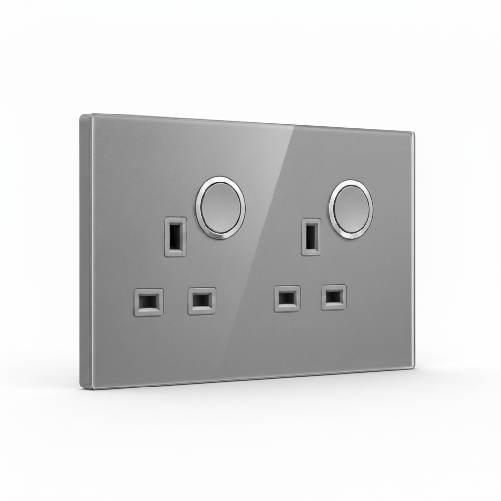 Modern Round Double Socket - Grey Glass | ISH Kuwait
