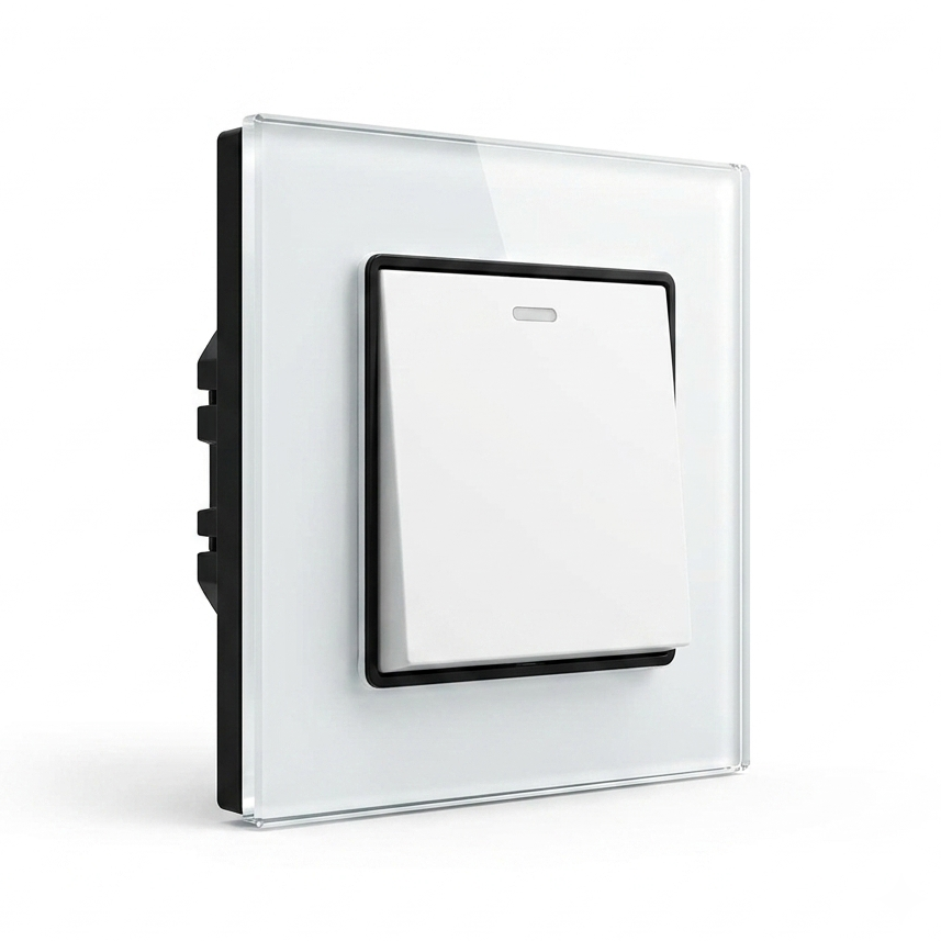 Premium 1 Gang Intermediate Switch - Glass White | ISH Kuwait
