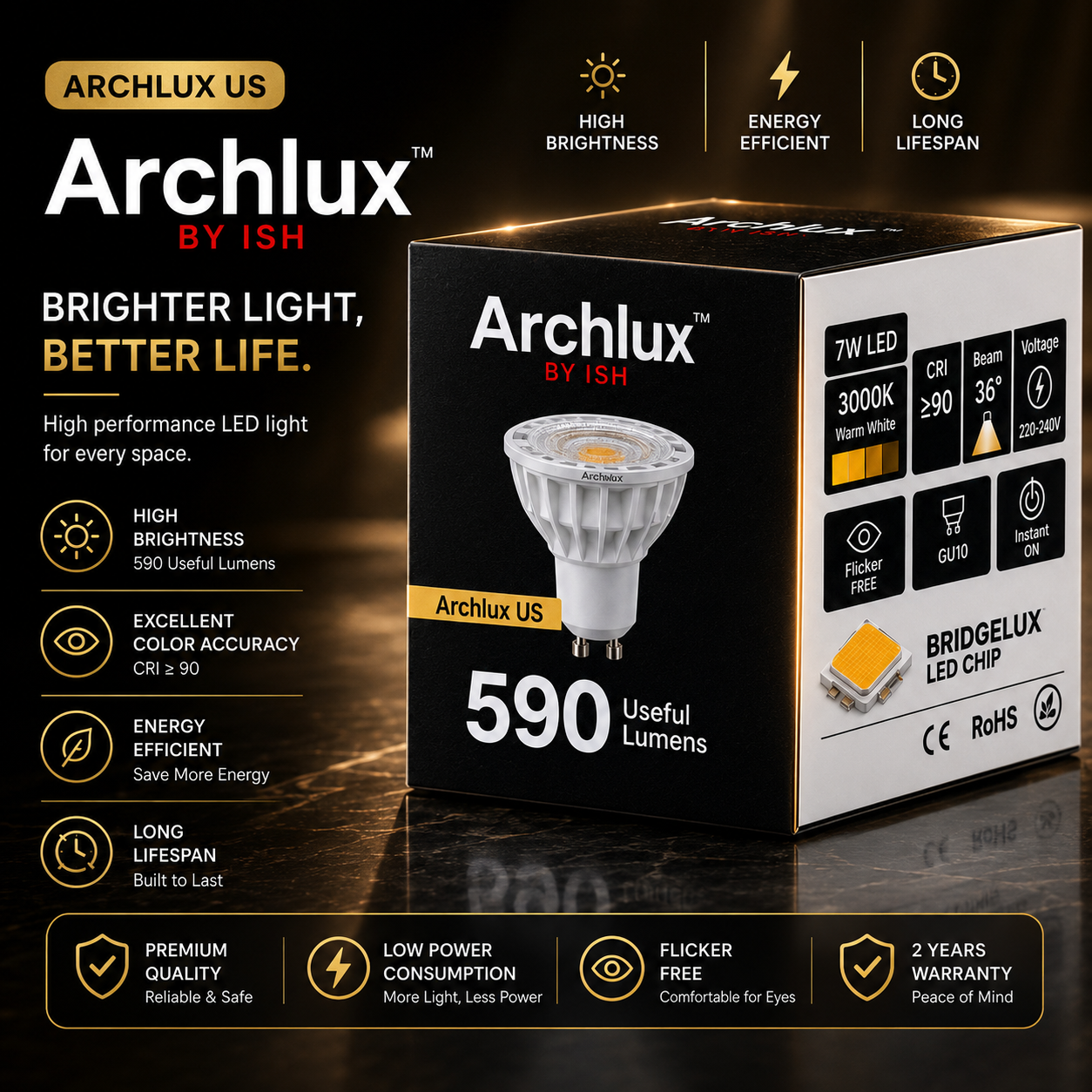 Premium Bridgelux GU10 LED Bulb 7W | ISH Kuwait