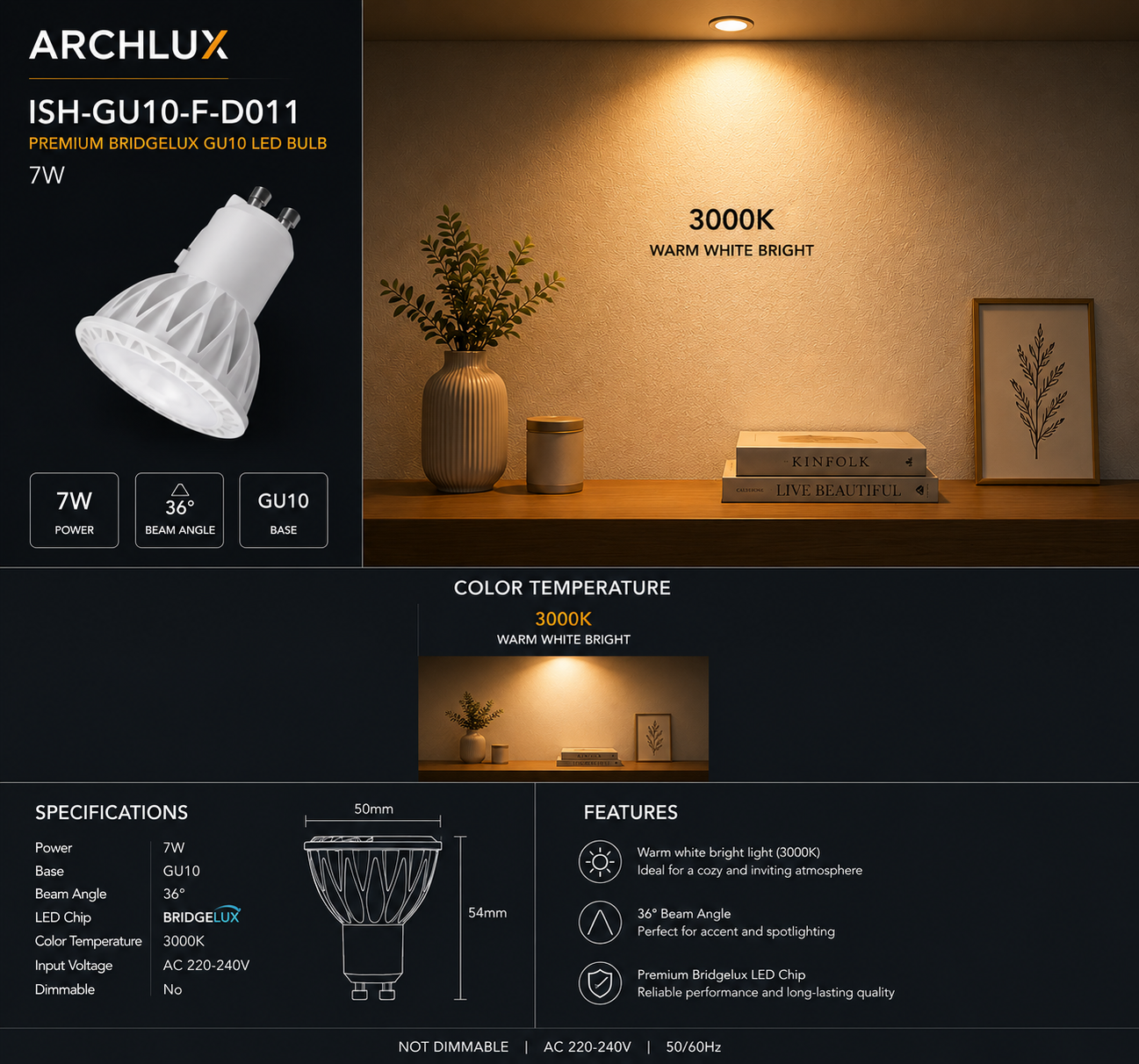 Premium Bridgelux GU10 LED Bulb 7W | ISH Kuwait
