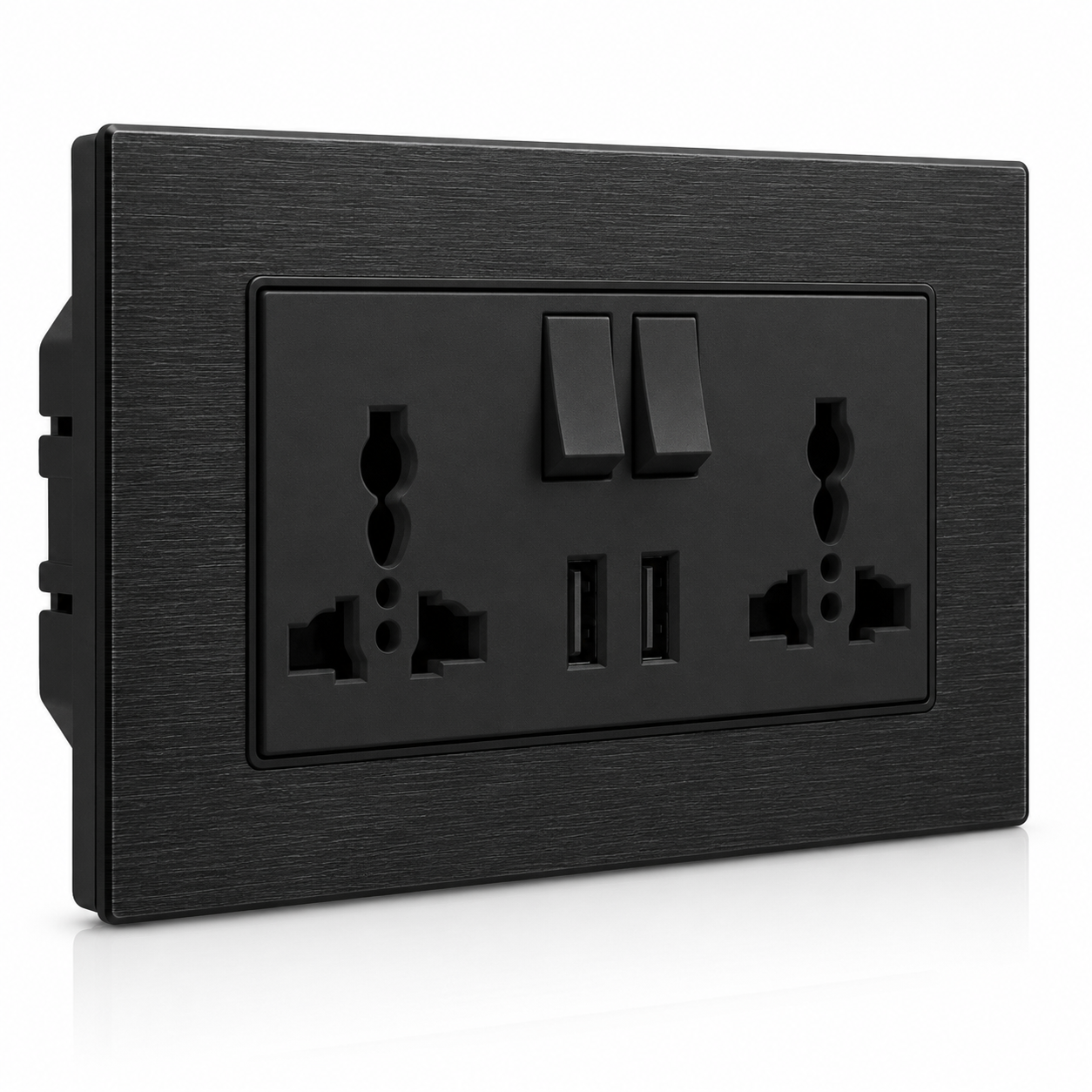 Premium Double Universal Socket with USB - Black Aluminium | ISH Kuwait