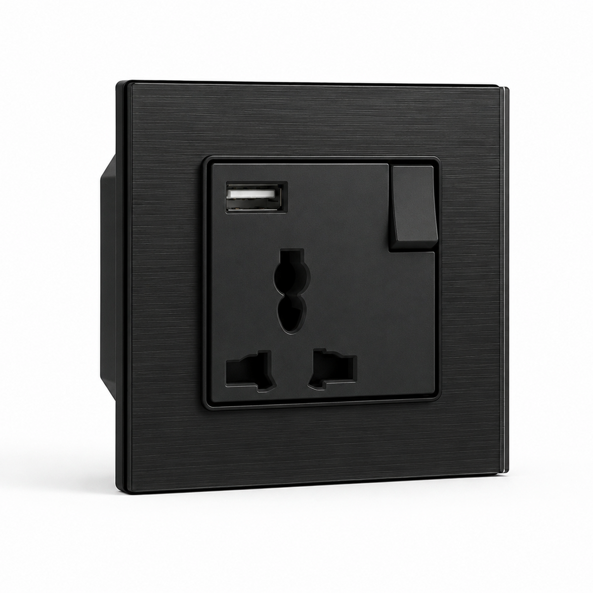 Premium Single Universal Socket with USB - Black Aluminium | ISH Kuwait
