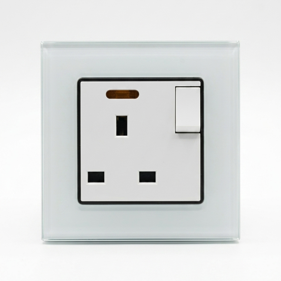 Premium UK Socket - White Glass Front | ISH Kuwait