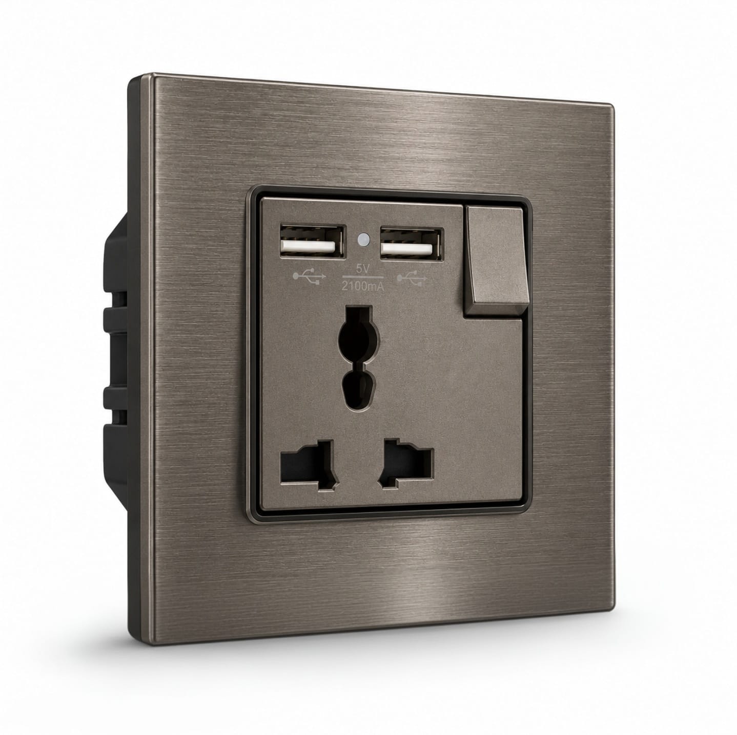 Premium Universal Socket 13A with Dual USB - Titanium Aluminium | ISH Kuwait