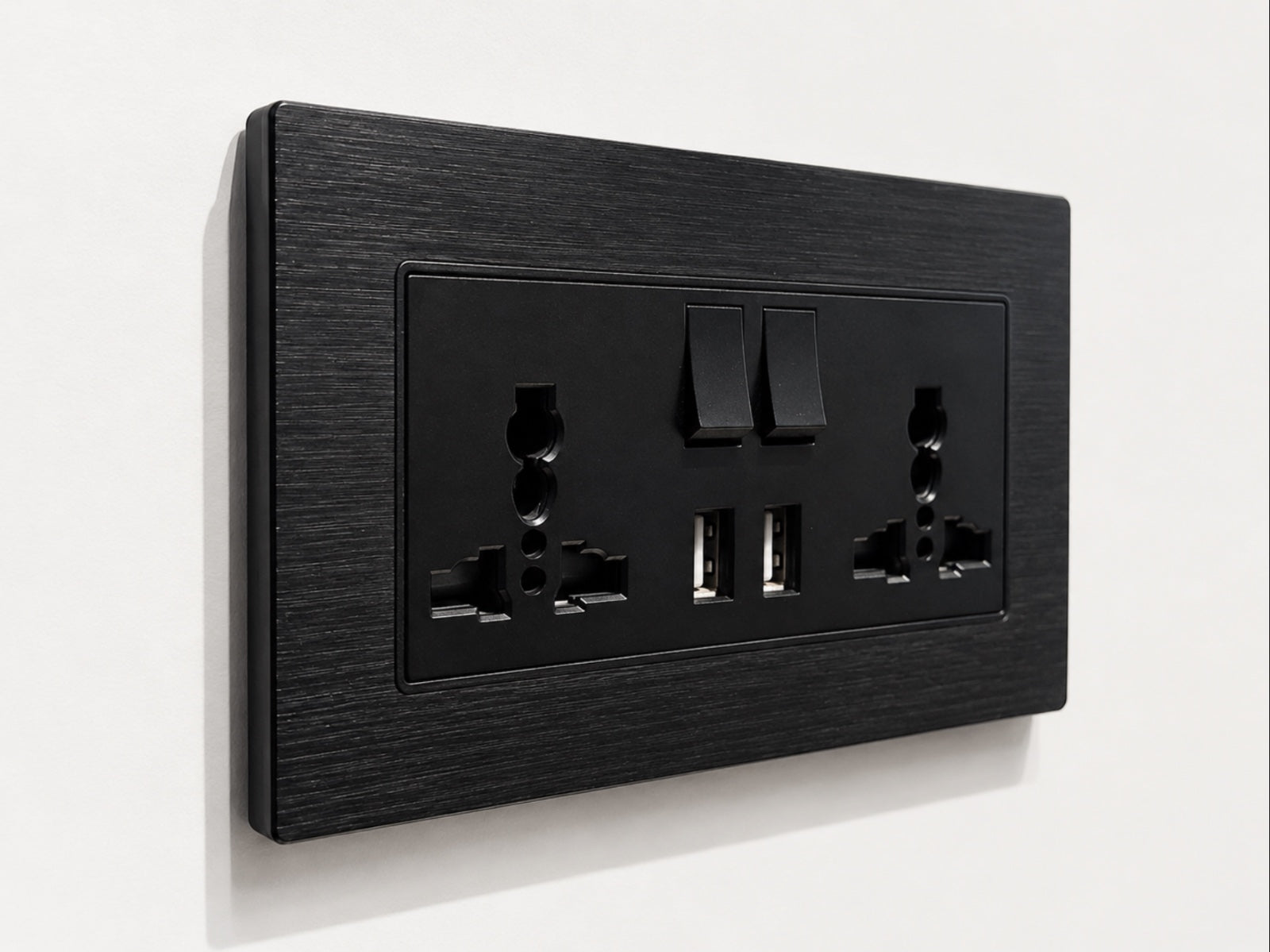 Premium Double Universal Socket with USB - Black Aluminum