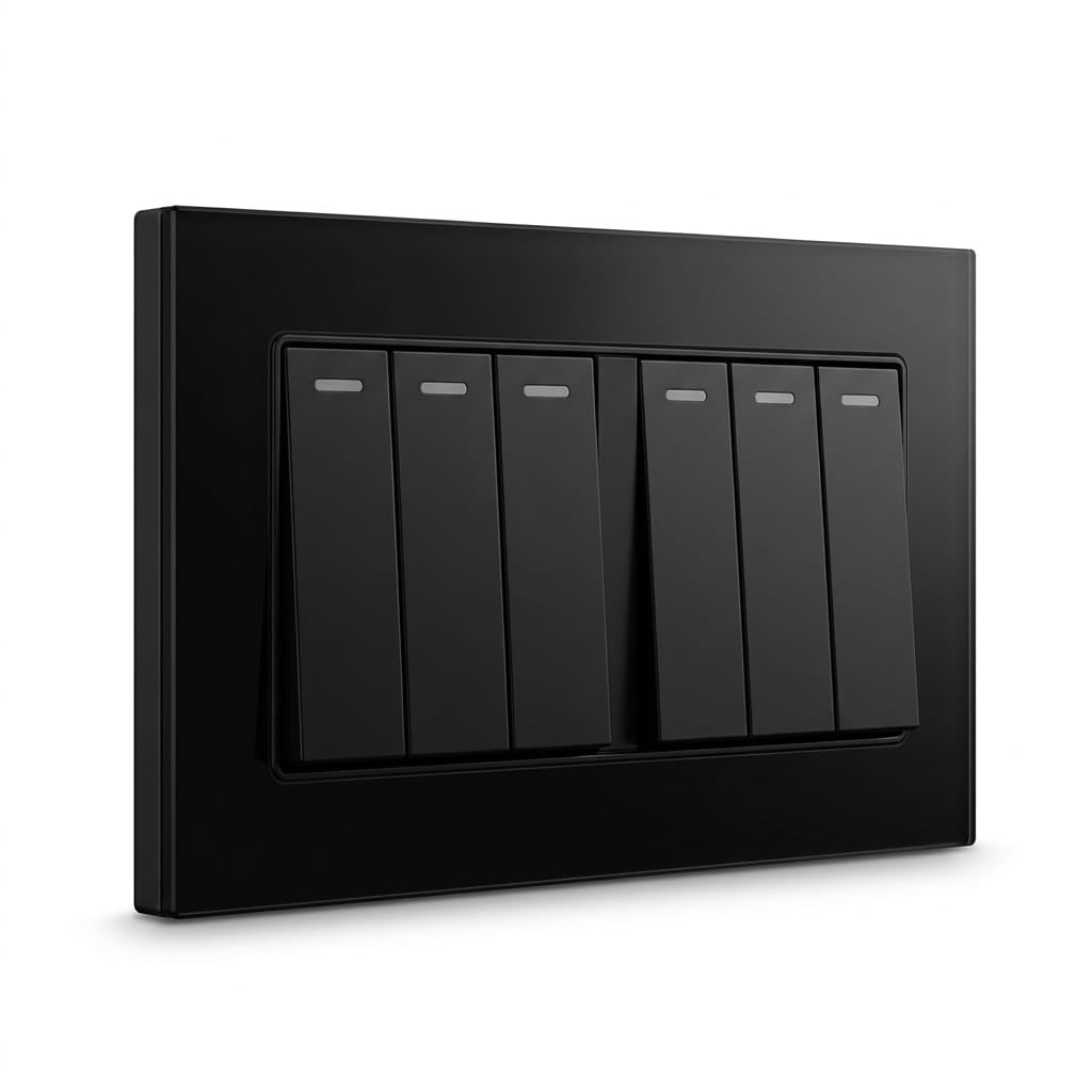 Premium 6 Gang switch - Black Glass