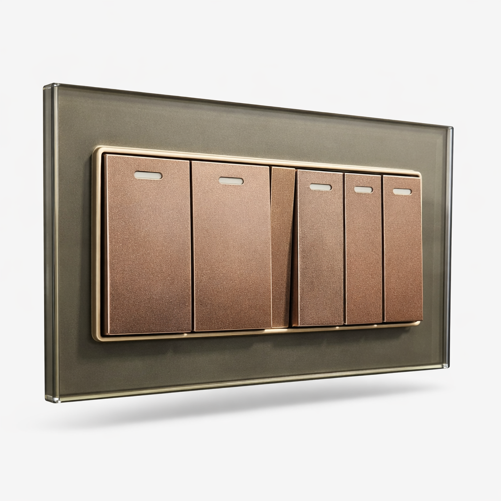 Premium 5 Gang Switch - Champagne Glass