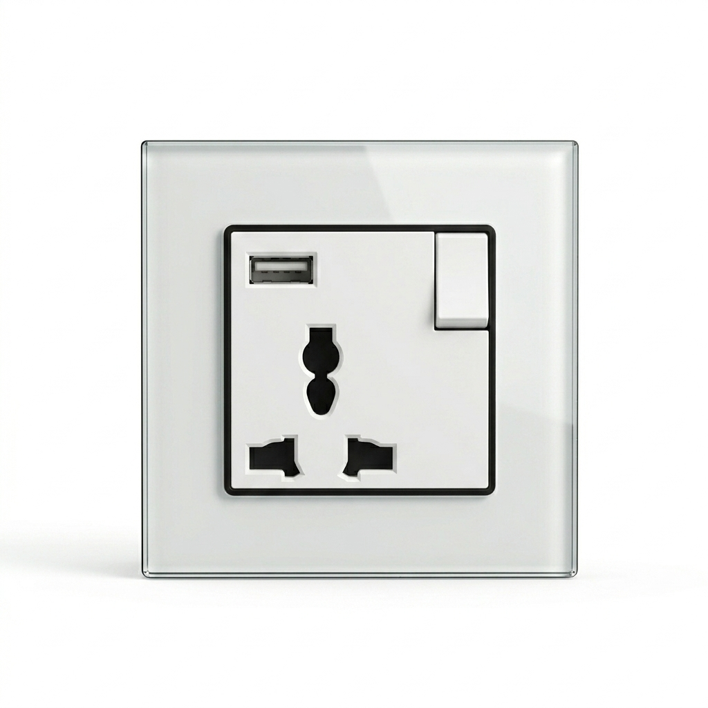 Premium Universal Socket with USB - white glass