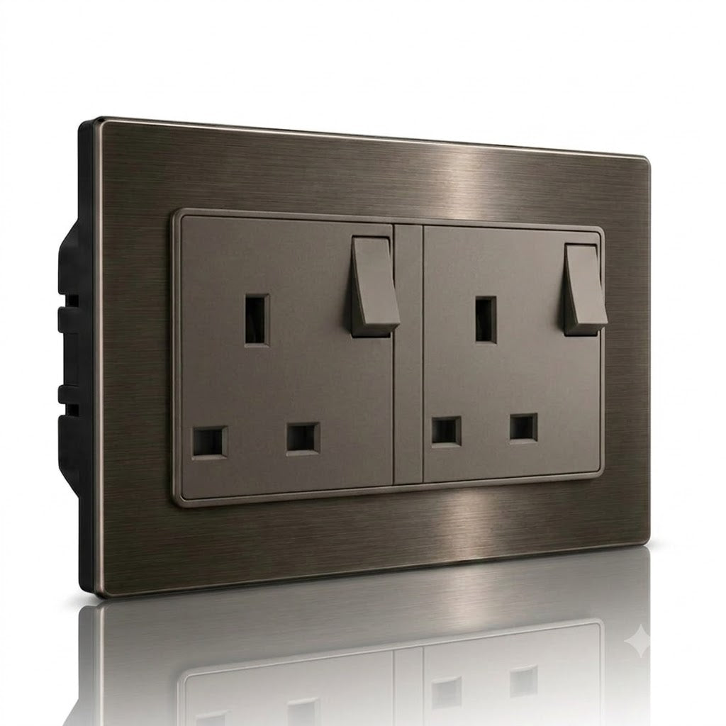 Premium Double UK Socket - Stainless Steel