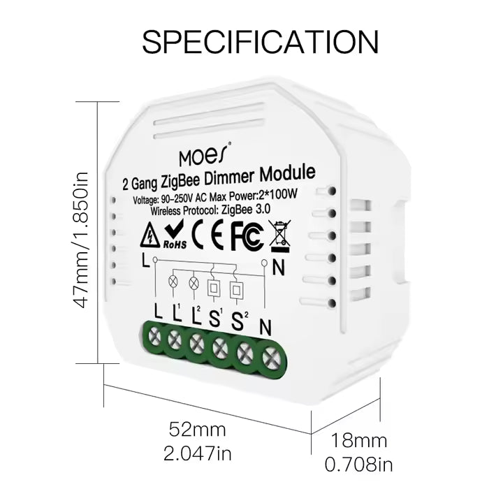 ZIGBEE 2 GANG HIDDEN MODULE
