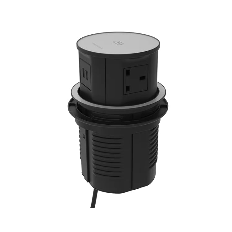 مقبس عالمي منبثق شحن لاسلكي + USB وتيار متردد + 2 CAT6