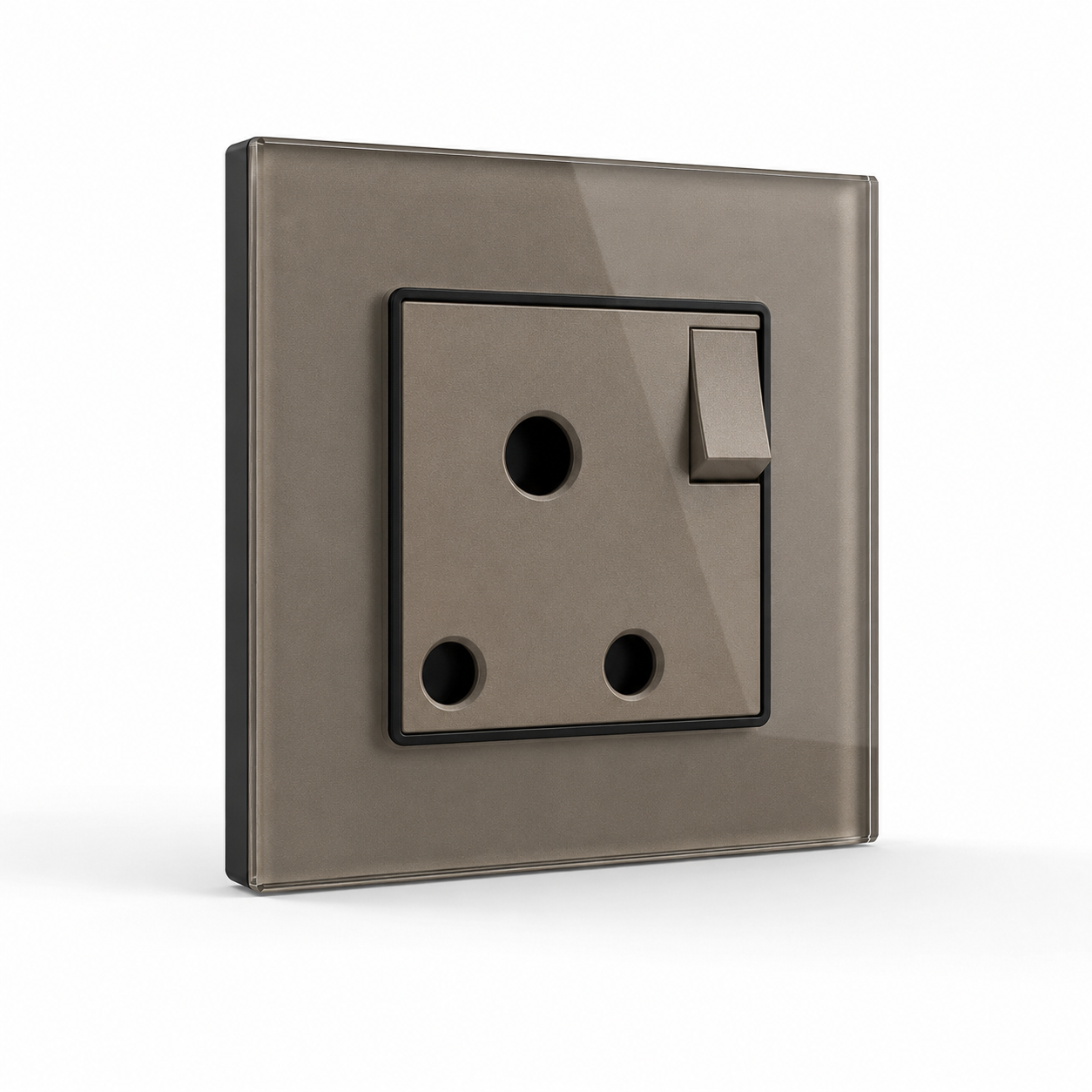 Premium Switched Round Pin Socket - Grey Glass
