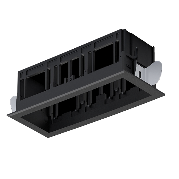 Black rectangular light fixture on a white background