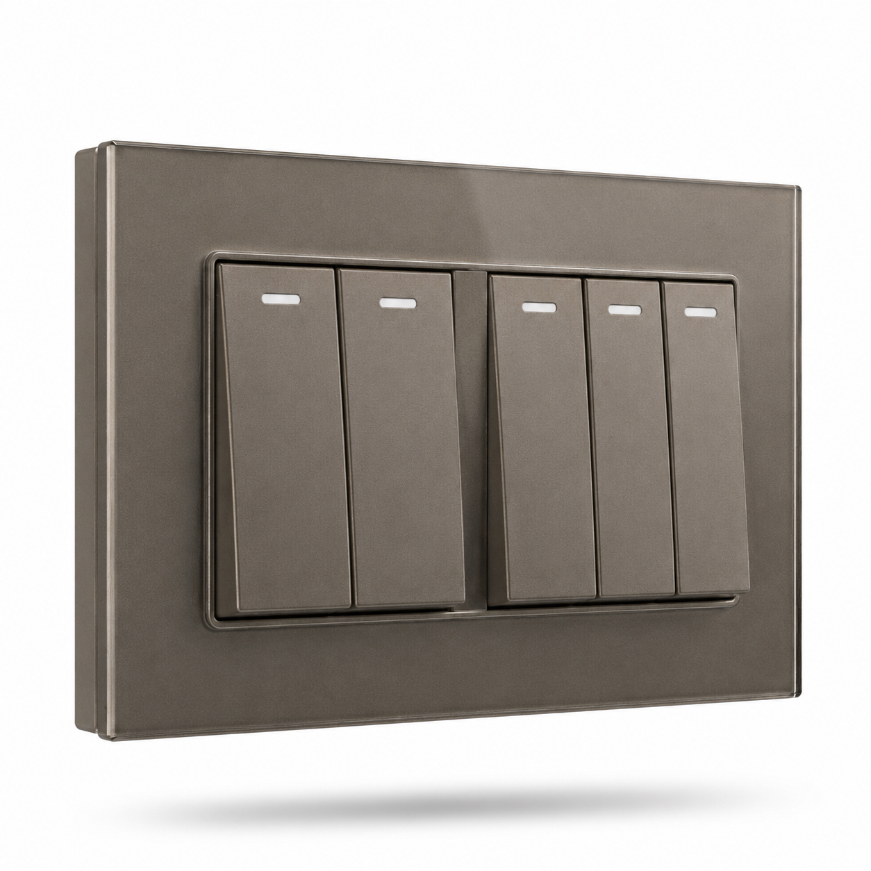Premium 5 Gang Switch - Grey Glass