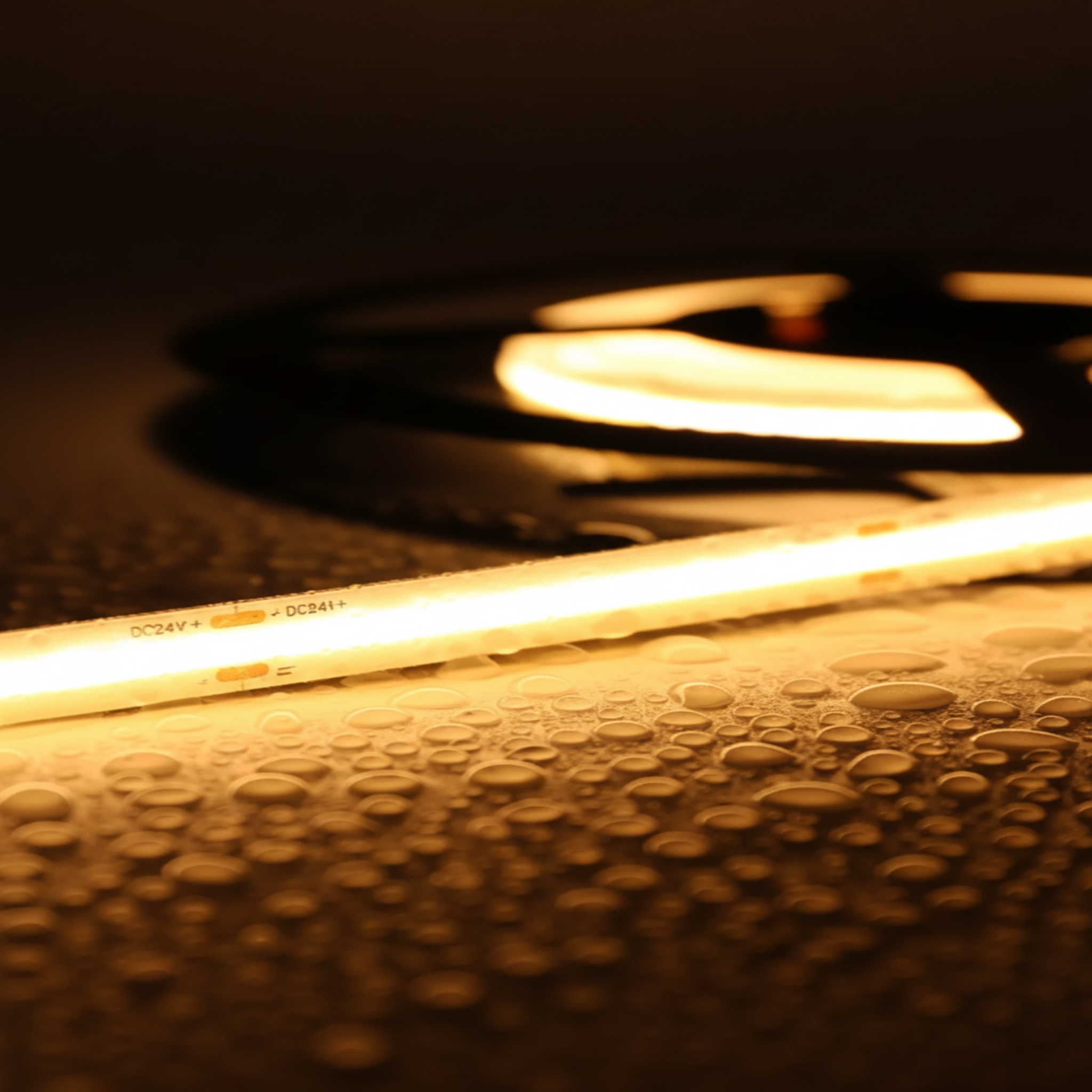 Close-up of a car's exhaust pipe with water droplets on a dark background