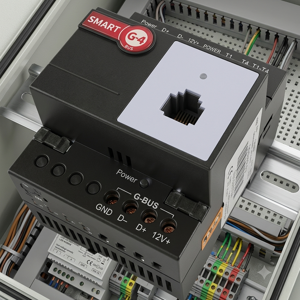 Electrical control panel with wiring and a 'Smart G4' module.