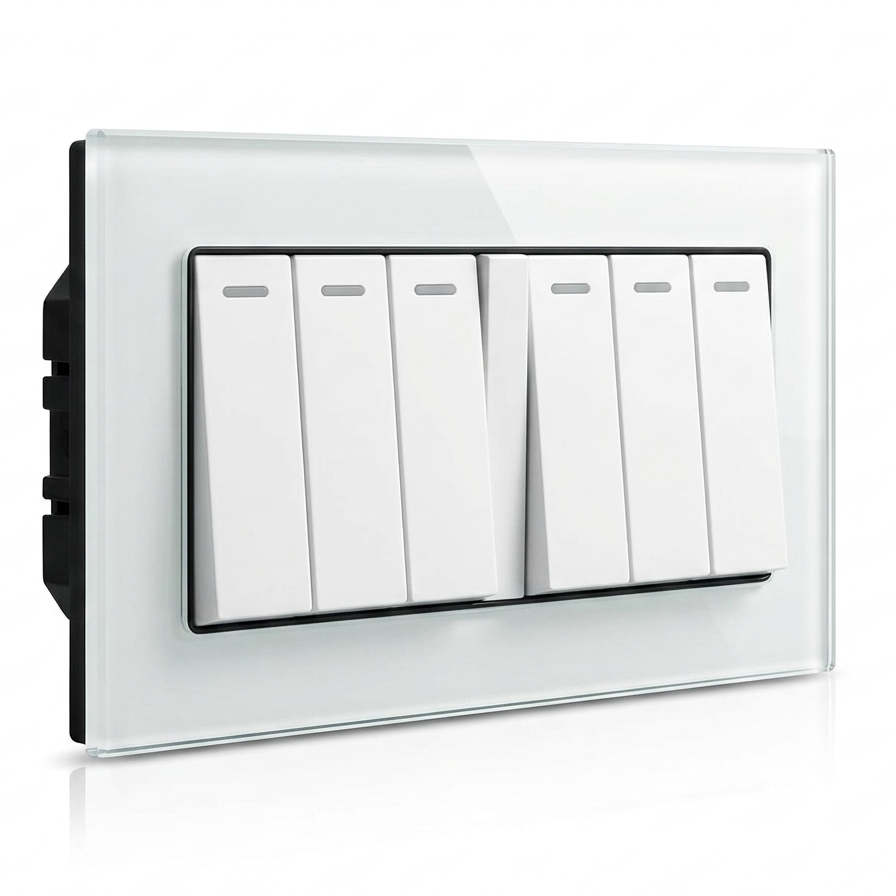 Premium 6 Gang switch - white glass