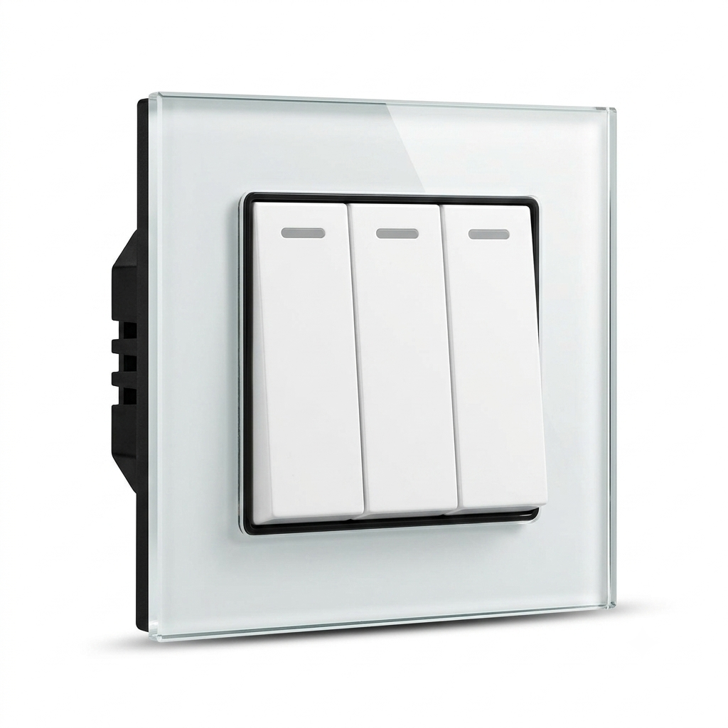 Premium 3 Gang Switch - white glass