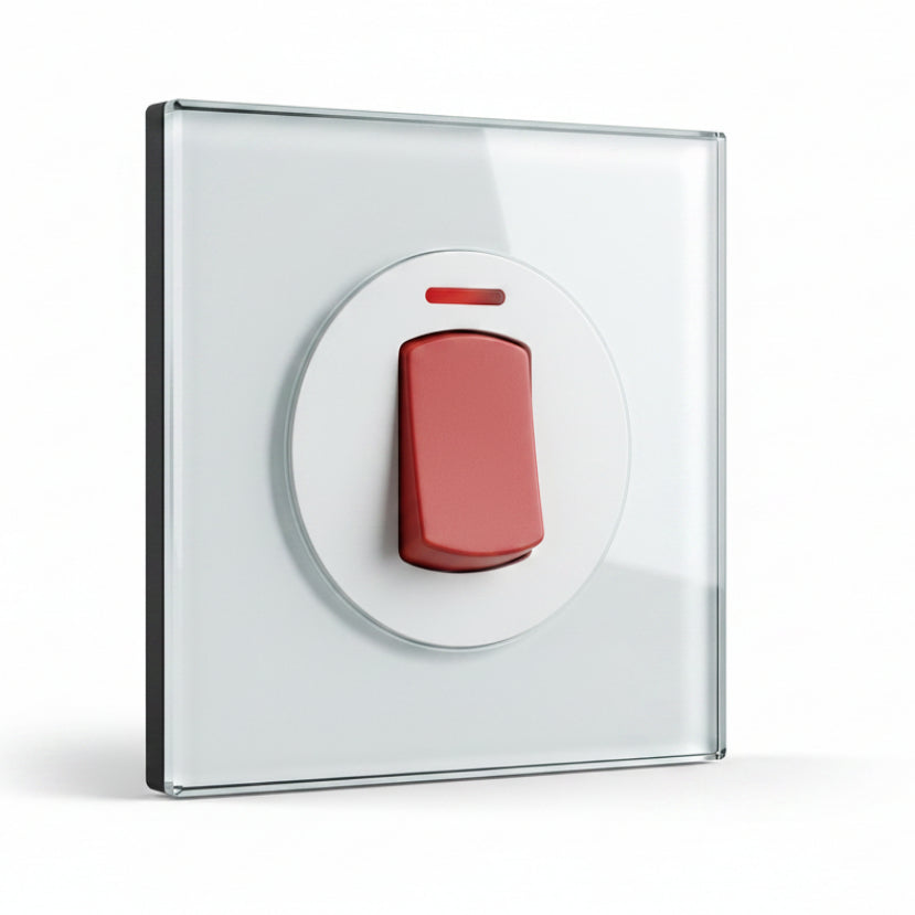 Modern Round 25A Double Pole Switch - White Glass | ISH Kuwait