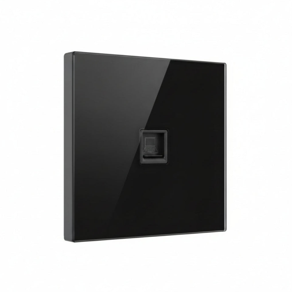 Modern Round CAT6 Data Outlet - Black Glass | ISH Kuwait