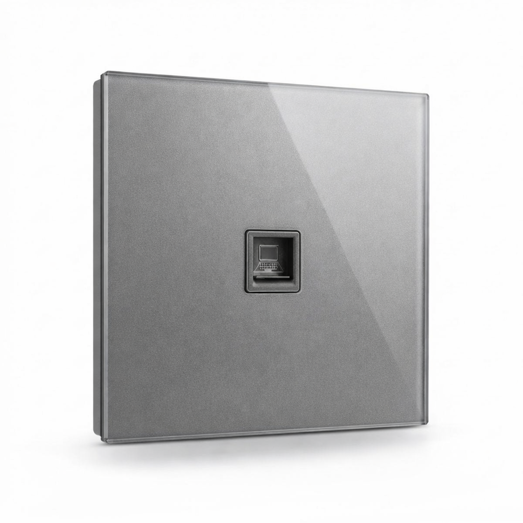 Modern Round CAT6 Data Outlet - Grey Glass | ISH Kuwait