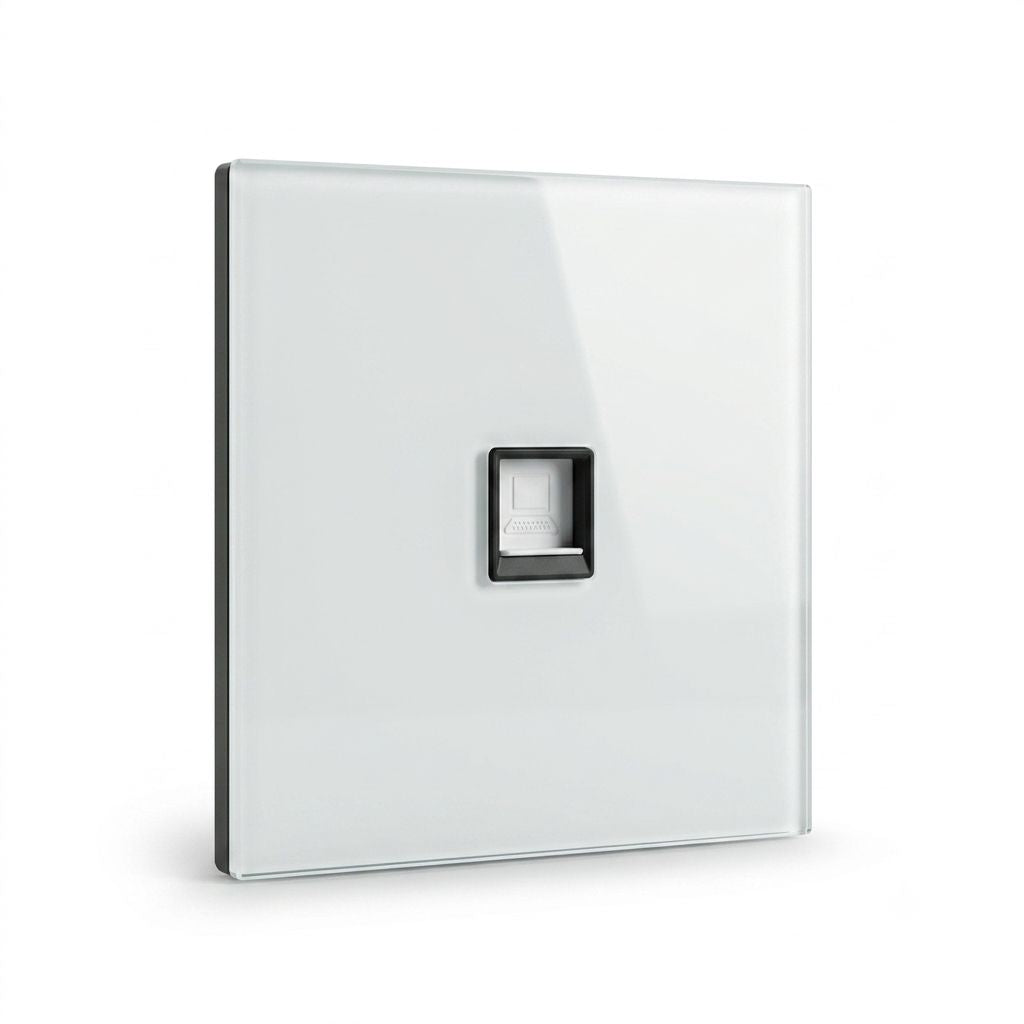 Modern Round CAT6 Data Outlet - White Glass | ISH Kuwait