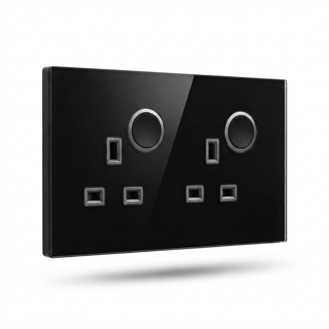 Modern Round Double Socket - Black Glass | ISH Kuwait