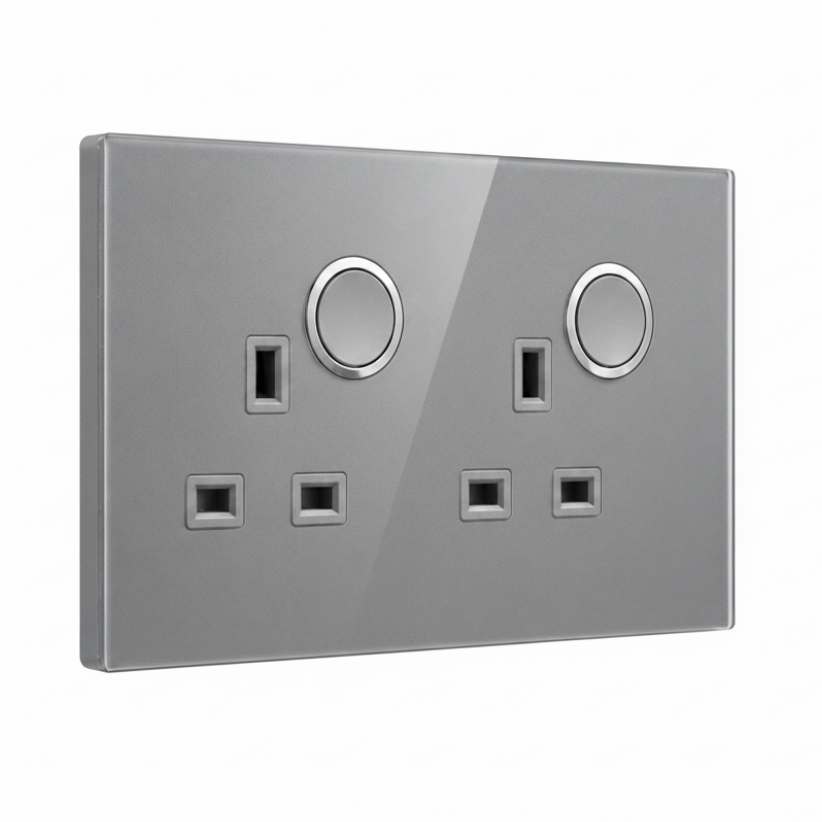 Modern Round Double Socket - Grey Glass | ISH Kuwait