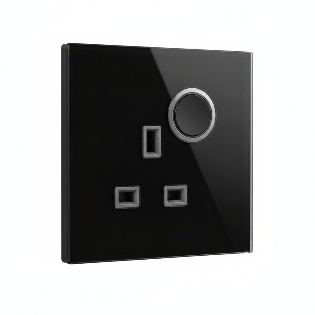Modern Round Single Socket - Black Glass | ISH Kuwait