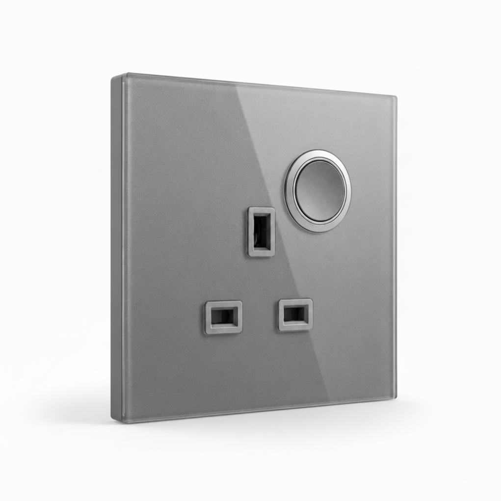 Modern Round Single Socket - Grey Glass | ISH Kuwait