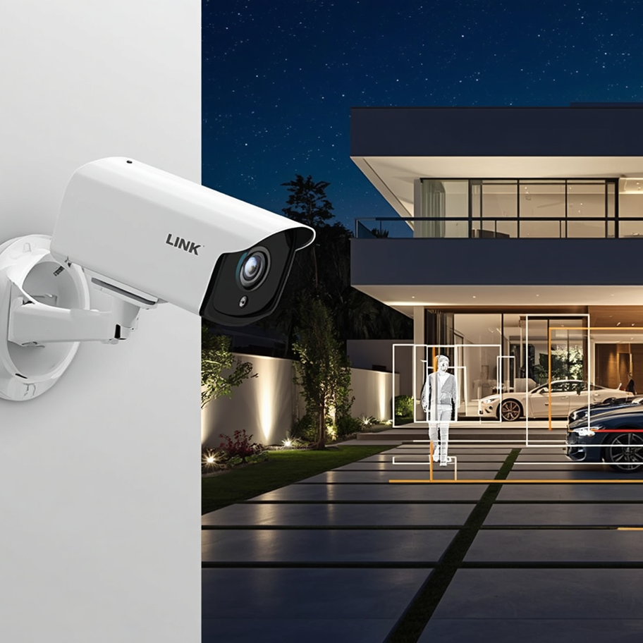 Security camera system with a modern house and car in the background