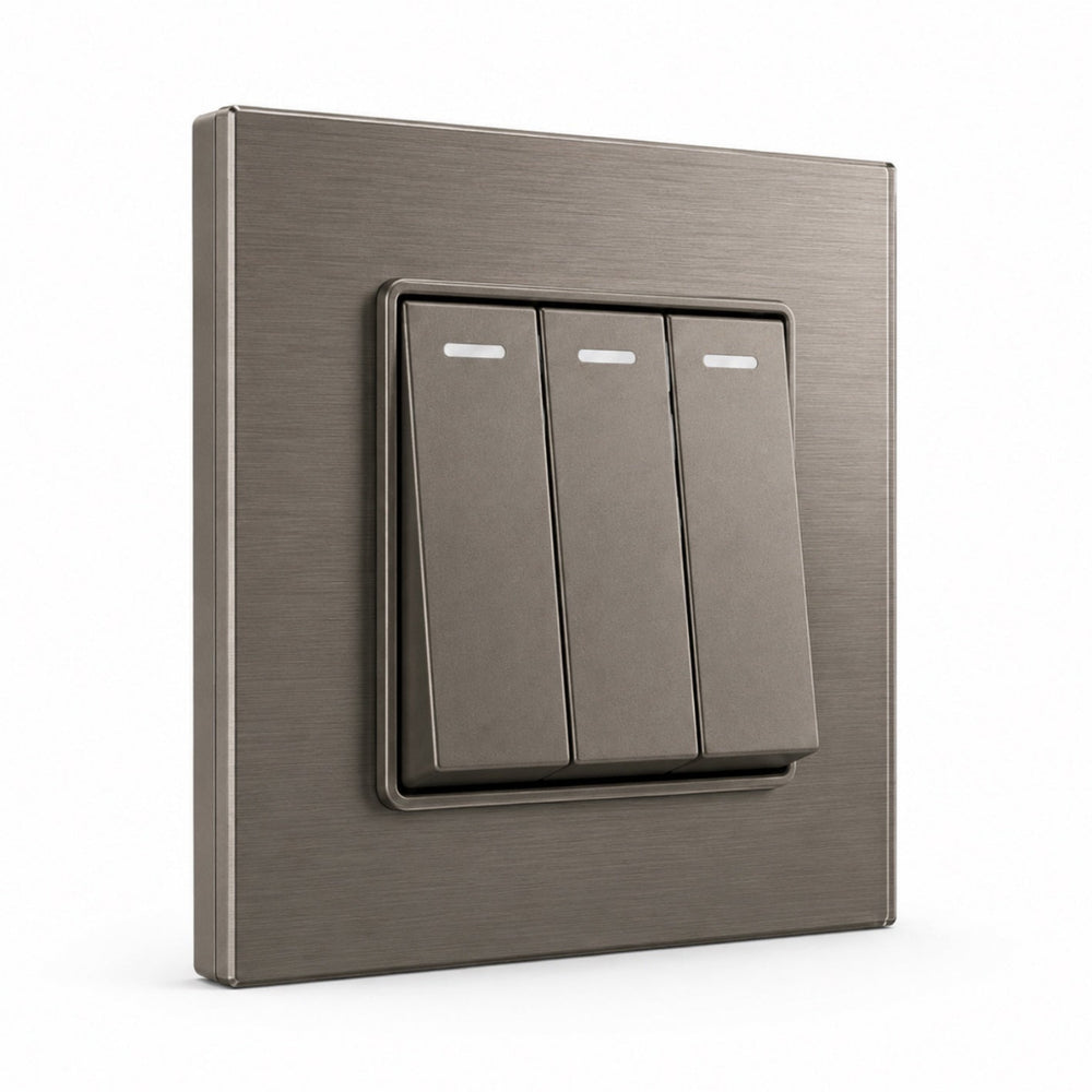 Three Row Switch 3 Gang Two Way Switch Titanium Aluminium | Modern Lighting Control