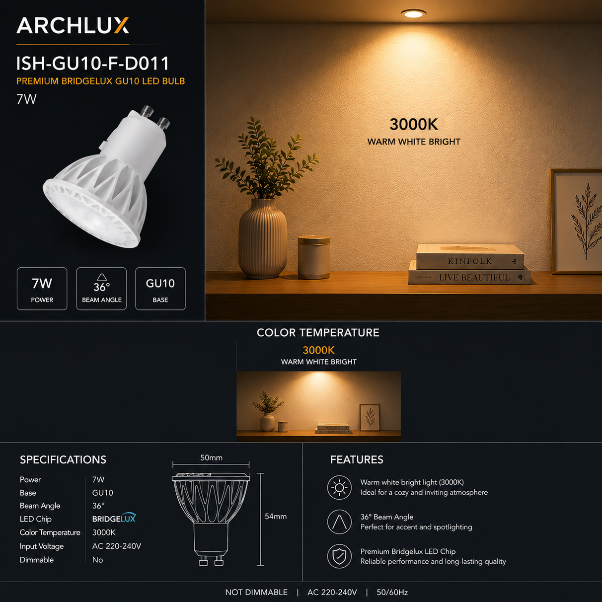 Premium Bridgelux GU10 LED Bulb 7W | ISH Kuwait