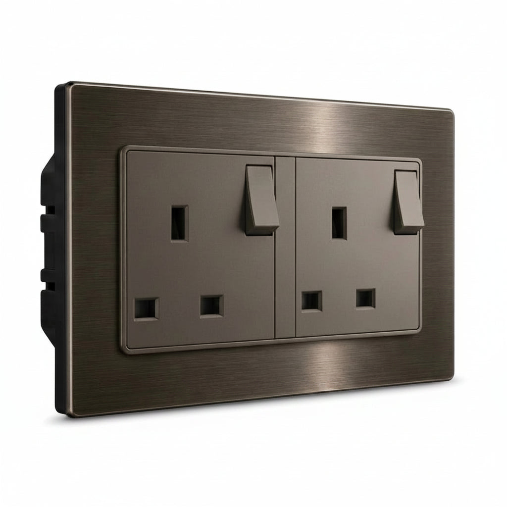 Premium Double UK Socket - Stainless Steel | ISH Kuwait