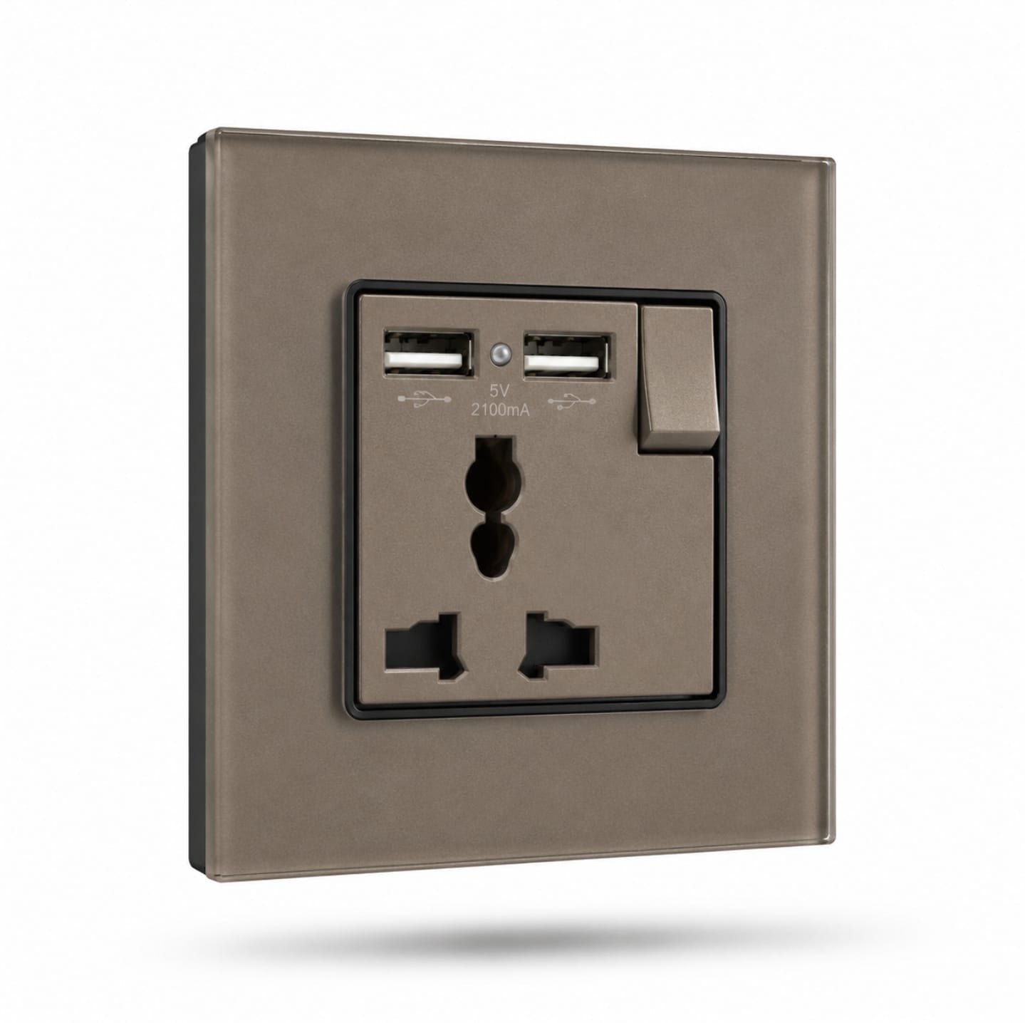 Premium Universal Socket with Dual USB - Grey Glass | ISH Kuwait