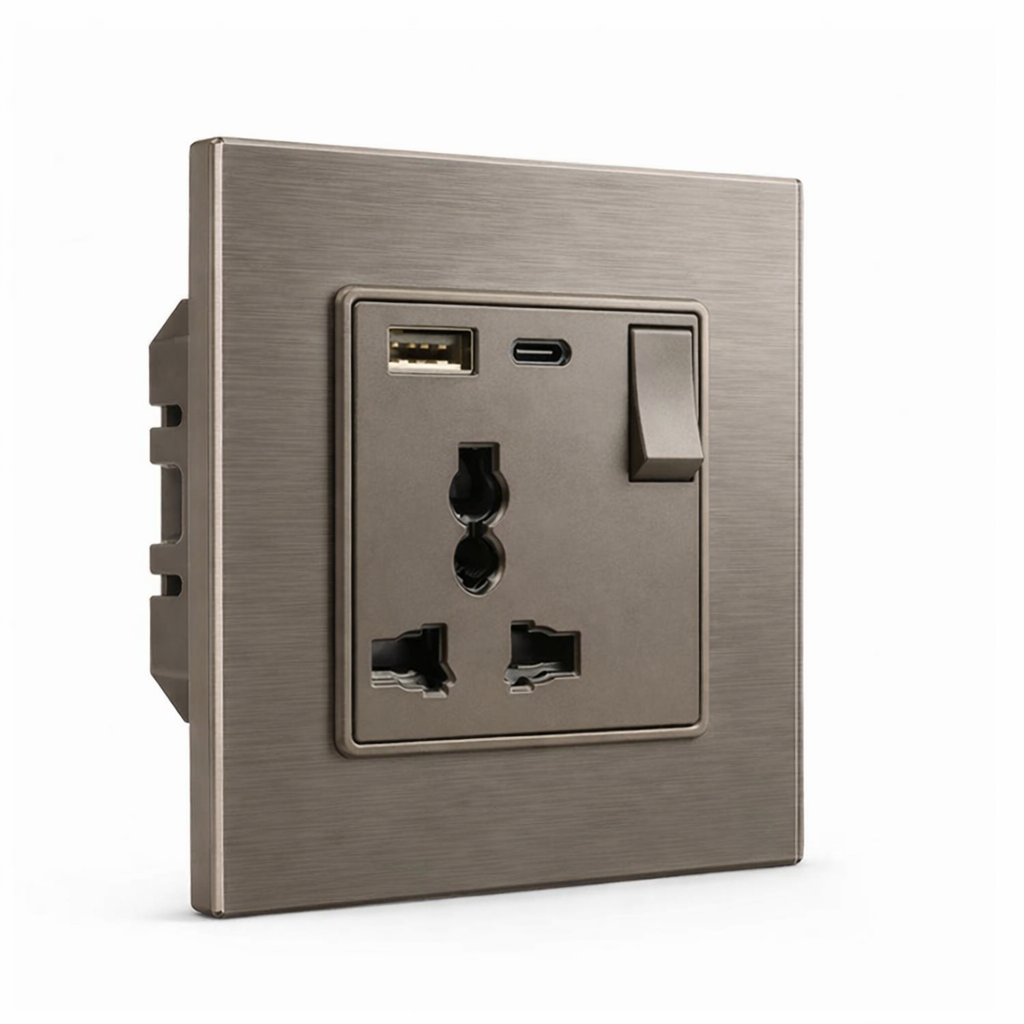 Premium Universal Socket with USB A&C  – Titanium Aluminium | ISH Kuwait